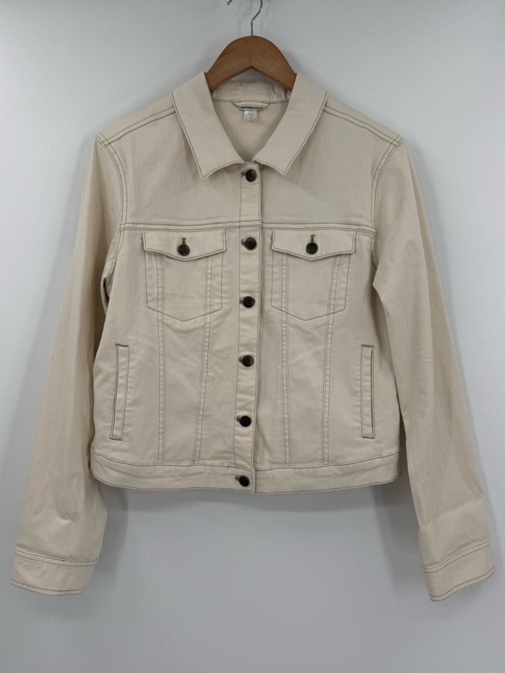 ✦ Garnet Hill Stretch Denim Trucker Jacket | Cream | 12
